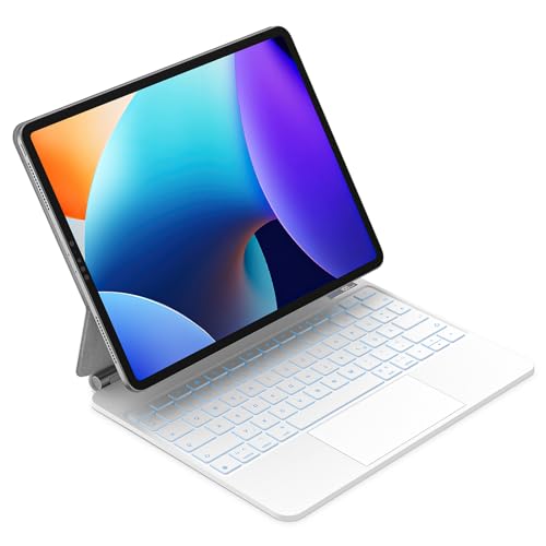 GOOJODOQ für iPad Pro 12.9 Zoll Tastatur Hülle, Schwebendes Magnetisches Design mit Trackpad, QWERTZ-Layout 7 Farbige Beleuchtete Tastatur für iPad Pro 12.9" 6./5./4./3.Generation, Weiß von GOOJODOQ