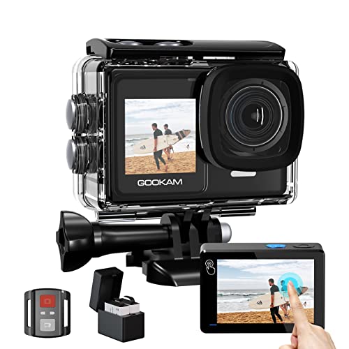 GOOKAM 4K 60fps 24MP Action Cam WiFi Actionkamera Dualscreen Touchscreen 40M Unterwasserkamera EIS Sportkamera 2.4G Fernbedienung Helmkamera 170°Weitwinkel mit 2x1350mAh Akkus(GO9) von GOOKAM