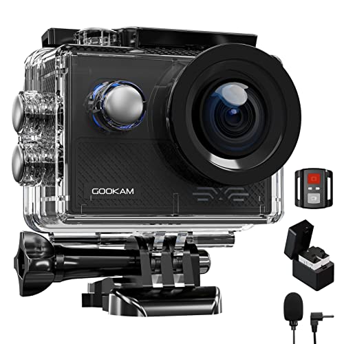 GOOKAM Action Cam 4K 20MP WiFi 40M Wasserdicht Unterwasserkamera EIS Sportkamera mit externem Mikrofon 2.4G Fernbedienung Ultra HD Helmkamera 170° Weitwinkel mit 2x1200mAh Akkus(Go3) von GOOKAM