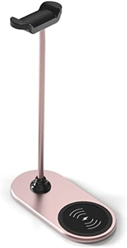 GOOPEEG Kopfhörer Ständer Schreibtisch Zubehör Kratzfester Headset-Ständer 15 W Schnellladestation Kopfhörer-Display-Rack Kopfhörer-Aufhänger Desktop-Regal Gaming Headsets(Pink) von GOOPEEG