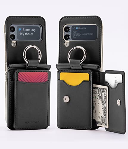 GOOSPERY Flex Wallet Designed for Z Flip 4 hülle, ［4 Card Slots & Cash］ Double Sided Opening Flap Card Storage Phone Cover with Ring Holder - Black von GOOSPERY