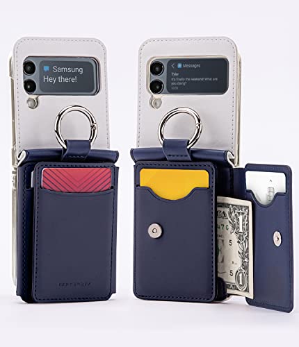 GOOSPERY Flex Wallet Designed for Z Flip 4 hülle, ［4 Card Slots & Cash］ Double Sided Opening Flap Card Storage Phone Cover with Ring Holder - Blue Navy von GOOSPERY