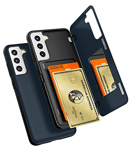 GOOSPERY Magnetic Door Bumper Hülle Kompatibel mit Galaxy S21 FE, Dual Layer protektive Kartenhalter Wallet Schutzhülle Mit versteckten Spiegel (Mitternachtsblau) von GOOSPERY