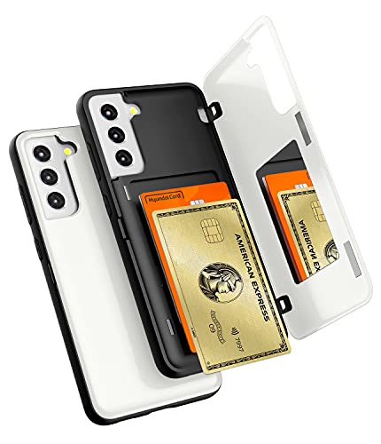 GOOSPERY Magnetic Door Bumper Hülle Kompatibel mit Galaxy S21 FE, Dual Layer protektive Kartenhalter Wallet Schutzhülle Mit versteckten Spiegel (Weiß) von GOOSPERY