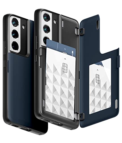 GOOSPERY Magnetic Door Bumper Hülle Kompatibel mit Galaxy S22, Dual Layer protektive Kartenhalter Wallet Schutzhülle Mit versteckten Spiegel (Mitternachtsblau) von GOOSPERY