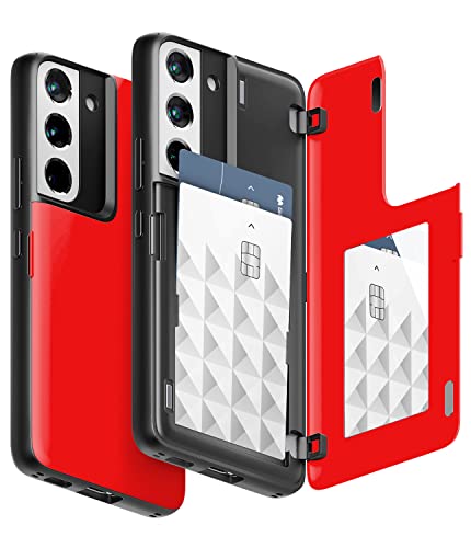 GOOSPERY Magnetic Door Bumper Hülle Kompatibel mit Galaxy S22, Dual Layer protektive Kartenhalter Wallet Schutzhülle Mit versteckten Spiegel (Rot) von GOOSPERY