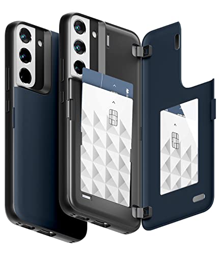 GOOSPERY Magnetic Door Bumper Hülle Kompatibel mit Galaxy S22 Plus, Dual Layer protektive Kartenhalter Wallet Schutzhülle Mit versteckten Spiegel (Mitternachtsblau) von GOOSPERY