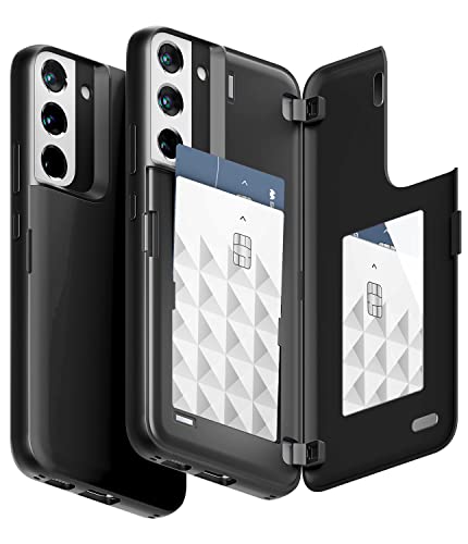 GOOSPERY Magnetic Door Bumper Hülle Kompatibel mit Galaxy S22 Plus, Dual Layer protektive Kartenhalter Wallet Schutzhülle Mit versteckten Spiegel (Schwarz) von GOOSPERY