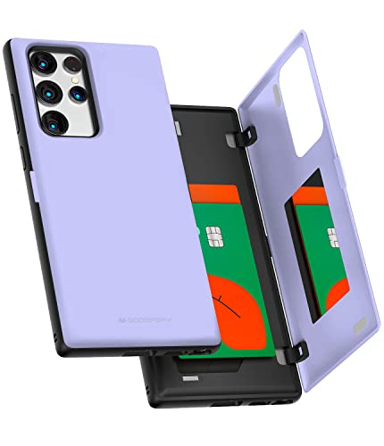 GOOSPERY Magnetic Door Bumper Hülle Kompatibel mit Galaxy S22 Ultra, Dual Layer protektive Kartenhalter Wallet Schutzhülle Mit versteckten Spiegel (Lila) von GOOSPERY