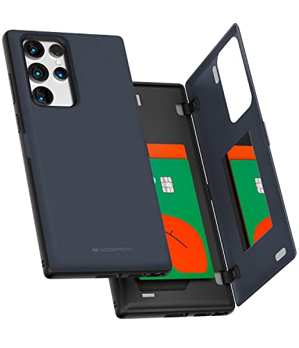 GOOSPERY Magnetic Door Bumper Hülle Kompatibel mit Galaxy S22 Ultra, Dual Layer protektive Kartenhalter Wallet Schutzhülle Mit versteckten Spiegel (Mitternachtsblau) von GOOSPERY