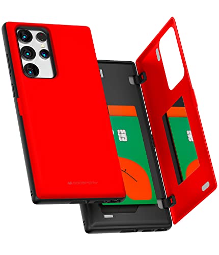 GOOSPERY Magnetic Door Bumper Hülle Kompatibel mit Galaxy S22 Ultra, Dual Layer protektive Kartenhalter Wallet Schutzhülle Mit versteckten Spiegel (Rot) von GOOSPERY
