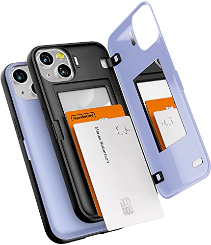 GOOSPERY Magnetic Door Bumper Hülle Kompatibel mit iPhone 13, Dual Layer protektive Kartenhalter Wallet Schutzhülle Mit versteckten Spiegel (Lila) von GOOSPERY