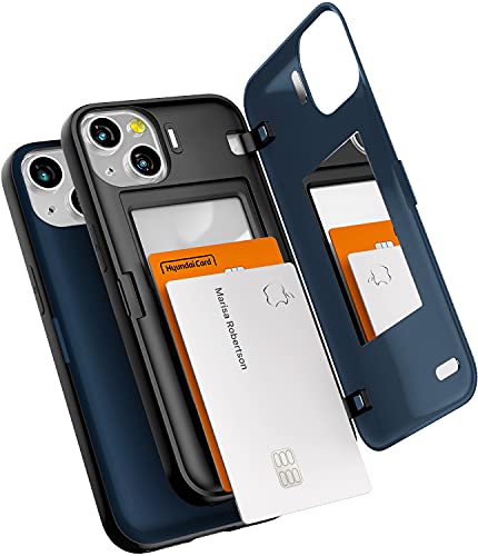 GOOSPERY Magnetic Door Bumper Hülle Kompatibel mit iPhone 13, Dual Layer protektive Kartenhalter Wallet Schutzhülle Mit versteckten Spiegel (Mitternachtsblau) von GOOSPERY