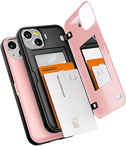 GOOSPERY Magnetic Door Bumper Hülle Kompatibel mit iPhone 13, Dual Layer protektive Kartenhalter Wallet Schutzhülle Mit versteckten Spiegel (Rosa) von GOOSPERY