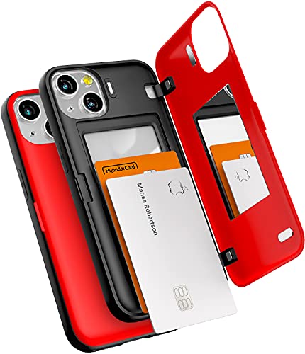 GOOSPERY Magnetic Door Bumper Hülle Kompatibel mit iPhone 13, Dual Layer protektive Kartenhalter Wallet Schutzhülle Mit versteckten Spiegel (Rot) von GOOSPERY