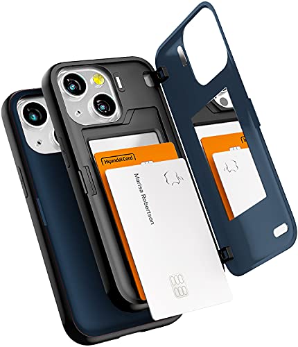 GOOSPERY Magnetic Door Bumper Hülle Kompatibel mit iPhone 13 Mini, Dual Layer protektive Kartenhalter Wallet Schutzhülle Mit versteckten Spiegel (Mitternachtsblau) von GOOSPERY