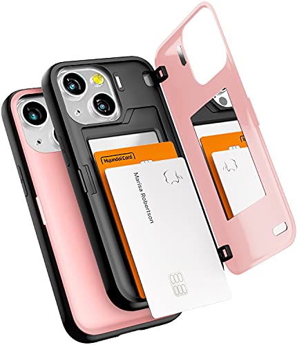 GOOSPERY Magnetic Door Bumper Hülle Kompatibel mit iPhone 13 Mini, Dual Layer protektive Kartenhalter Wallet Schutzhülle Mit versteckten Spiegel (Rosa) von GOOSPERY