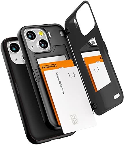 GOOSPERY Magnetic Door Bumper Hülle Kompatibel mit iPhone 13 Mini, Dual Layer protektive Kartenhalter Wallet Schutzhülle Mit versteckten Spiegel (Schwarz) von GOOSPERY