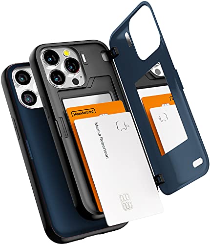 GOOSPERY Magnetic Door Bumper Hülle Kompatibel mit iPhone 13 Pro, Dual Layer protektive Kartenhalter Wallet Schutzhülle Mit versteckten Spiegel (Mitternachtsblau) von GOOSPERY