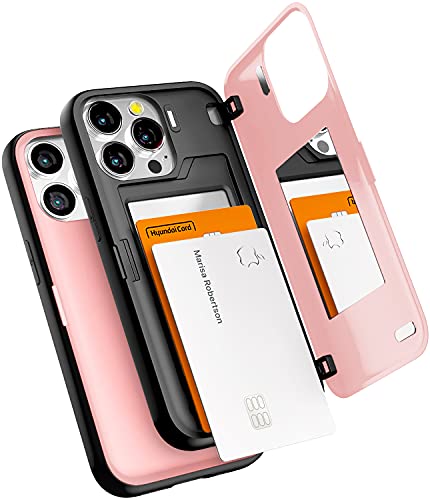 GOOSPERY Magnetic Door Bumper Hülle Kompatibel mit iPhone 13 Pro, Dual Layer protektive Kartenhalter Wallet Schutzhülle Mit versteckten Spiegel (Rosa) von GOOSPERY