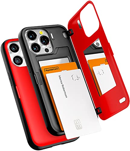 GOOSPERY Magnetic Door Bumper Hülle Kompatibel mit iPhone 13 Pro, Dual Layer protektive Kartenhalter Wallet Schutzhülle Mit versteckten Spiegel (Rot) von GOOSPERY