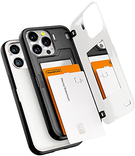 GOOSPERY Magnetic Door Bumper Hülle Kompatibel mit iPhone 13 Pro, Dual Layer protektive Kartenhalter Wallet Schutzhülle Mit versteckten Spiegel (Weiß) von GOOSPERY