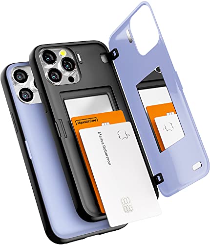 GOOSPERY Magnetic Door Bumper Hülle Kompatibel mit iPhone 13 Pro Max, Dual Layer protektive Kartenhalter Wallet Schutzhülle Mit versteckten Spiegel (Lila) von GOOSPERY