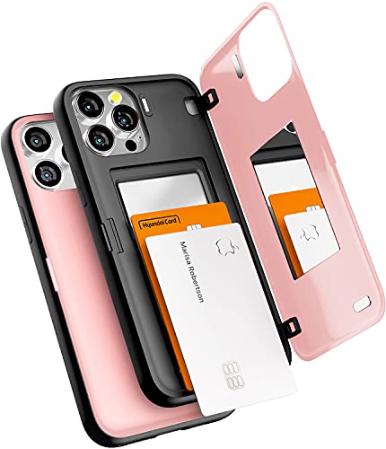 GOOSPERY Magnetic Door Bumper Hülle Kompatibel mit iPhone 13 Pro Max, Dual Layer protektive Kartenhalter Wallet Schutzhülle Mit versteckten Spiegel (Rosa) von GOOSPERY