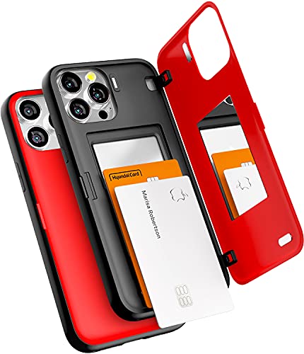 GOOSPERY Magnetic Door Bumper Hülle Kompatibel mit iPhone 13 Pro Max, Dual Layer protektive Kartenhalter Wallet Schutzhülle Mit versteckten Spiegel (Rot) von GOOSPERY
