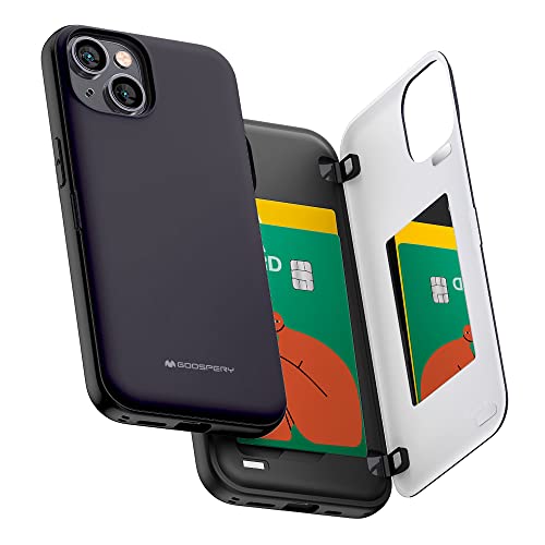 GOOSPERY Magnetic Door Bumper Hülle Kompatibel mit iPhone 14, Dual Layer protektive Kartenhalter Wallet Schutzhülle Mit versteckten Spiegel (Mitternachtsblau) von GOOSPERY