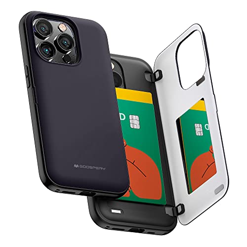 GOOSPERY Magnetic Door Bumper Hülle Kompatibel mit iPhone 14 Pro, Dual Layer protektive Kartenhalter Wallet Schutzhülle Mit versteckten Spiegel (Mitternachtsblau) von GOOSPERY