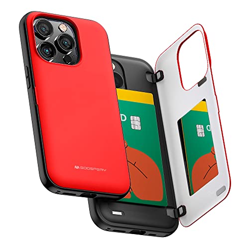 GOOSPERY Magnetic Door Bumper Hülle Kompatibel mit iPhone 14 Pro, Dual Layer protektive Kartenhalter Wallet Schutzhülle Mit versteckten Spiegel (Rot) von GOOSPERY
