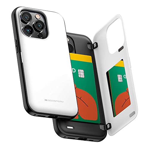 GOOSPERY Magnetic Door Bumper Hülle Kompatibel mit iPhone 14 Pro, Dual Layer protektive Kartenhalter Wallet Schutzhülle Mit versteckten Spiegel (Weiß) von GOOSPERY