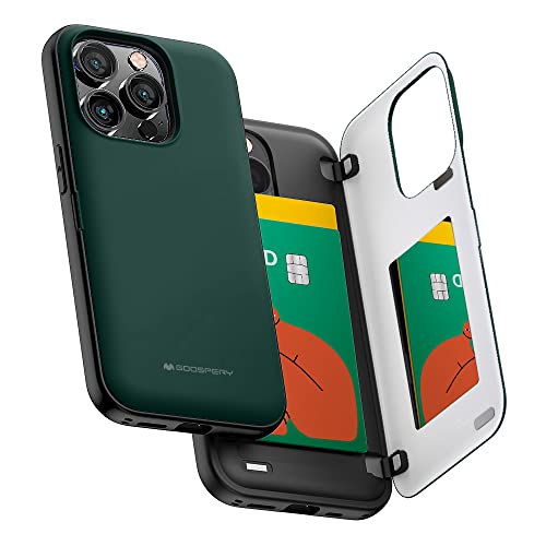 GOOSPERY Magnetische Türstoßstange, kompatibel mit iPhone 15 Pro, Kartenhalter, Brieftasche, einfacher Magnet, automatisches Schließen, schützend, doppellagig, stabile Handy-Rückseite – Grün von GOOSPERY