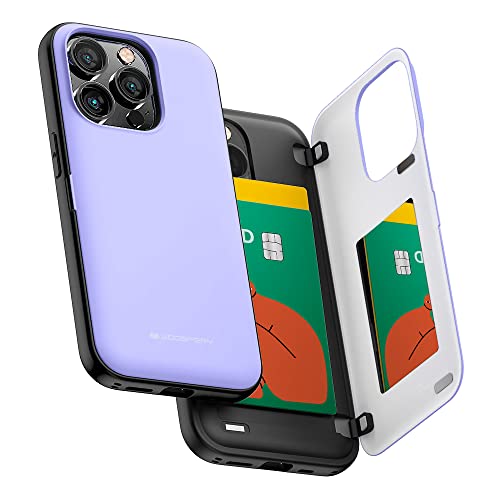GOOSPERY Magnetische Türstoßstange, kompatibel mit iPhone 15 Pro, Kartenhalter, Brieftasche, einfacher Magnet, automatisches Schließen, schützende zweilagige, stabile Handy-Rückseite – Lila von GOOSPERY