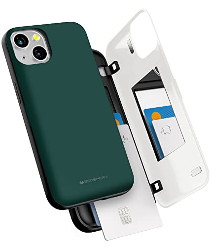 GOOSPERY Magnetischer Türstoßfänger kompatibel mit iPhone 13 Hülle, Kartenhalter, Brieftaschen-Hülle, einfacher Magnet, automatisches Schließen, Schutz, zweilagig, stabile Handyrückseite, Grün von GOOSPERY