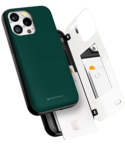 GOOSPERY Magnetischer Türstoßfänger kompatibel mit iPhone 13 Pro Hülle, Kartenhalter, Brieftaschen-Hülle, einfacher Magnet, automatisches Schließen, Schutz, zweilagig, stabile Handyrückseite, Grün von GOOSPERY