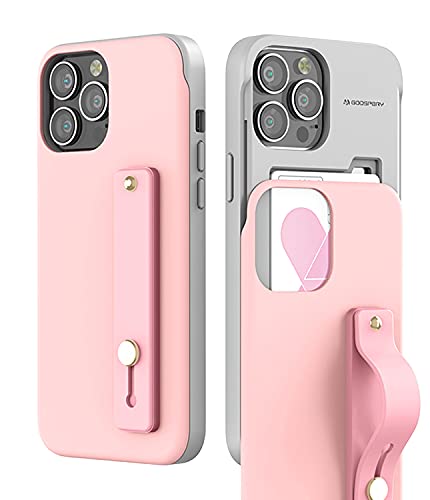 GOOSPERY SlideTok Kompatibel mit iPhone 13 Pro Max Hülle, Kartenhalter Handy Finger Griff Band Schlaufe Stretch Halter Ständer 2 Kartenhalter Doppelbeschichteter Protective Bumper Brieftaschen (Rosa) von GOOSPERY