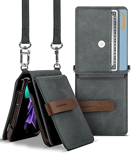 GOOSPERY Wallet Case Kompatibel mit Galaxy Z Flip 3, Abnehmbarer Kartenhalter 2 Kartenfächer Aufbewahrung Premium-PU-Leder Verstellbarer Umhängeriemen Angebrachter Kopfhörer-Kabel-Organizer (Grau) von GOOSPERY