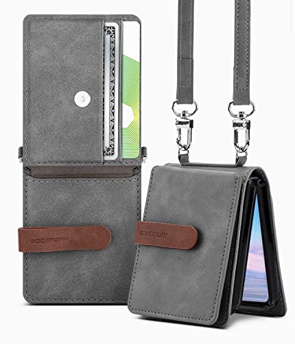 GOOSPERY Wallet Case Kompatibel mit Galaxy Z Flip 4, Abnehmbarer Kartenhalter 2 Kartenfächer Aufbewahrung Premium-PU-Leder Verstellbarer Umhängeriemen Angebrachter Kopfhörer-Kabel-Organizer (Grau) von GOOSPERY