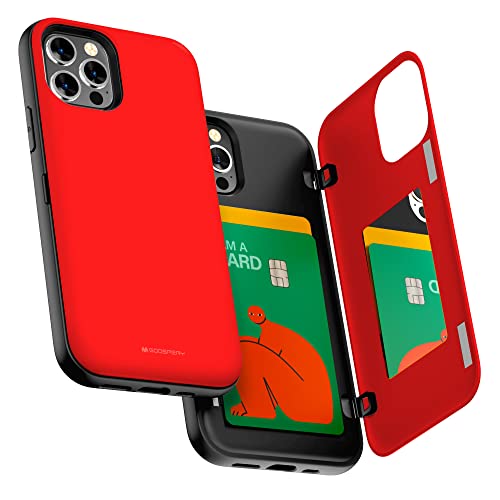 GOOSPERY iPhone 12 Hülle, iPhone 12 Pro Brieftasche Mit Kartenhalter, Schützende Zweischichtige Stoßfänger-Telefonhülle (Rot) von GOOSPERY