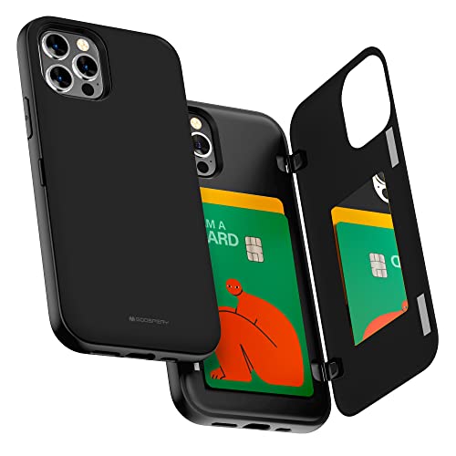 GOOSPERY iPhone 12 Hülle, iPhone 12 Pro Brieftasche Mit Kartenhalter, Schützende Zweischichtige Stoßfänger-Telefonhülle (Schwarz) von GOOSPERY