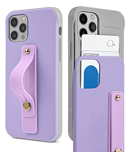 Goospery SlideTok Hülle Kompatibel mit iPhone 12 / 12Pro, Kartenhalter Handy Finger Griff Band Schlaufe Stretch Halter Ständer 2 Kartenhalter Protective Bumper Brieftaschen Hülle (Purple) von GOOSPERY