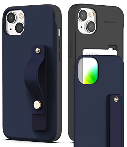 Goospery SlideTok Hülle Kompatibel mit iPhone 14 Max, Kartenhalter Handy Finger Griff Band Schlaufe Stretch Halter Ständer 2 Kartenhalter Doppelbeschichteter Protective Bumper Brieftaschen Hülle, Navy von GOOSPERY