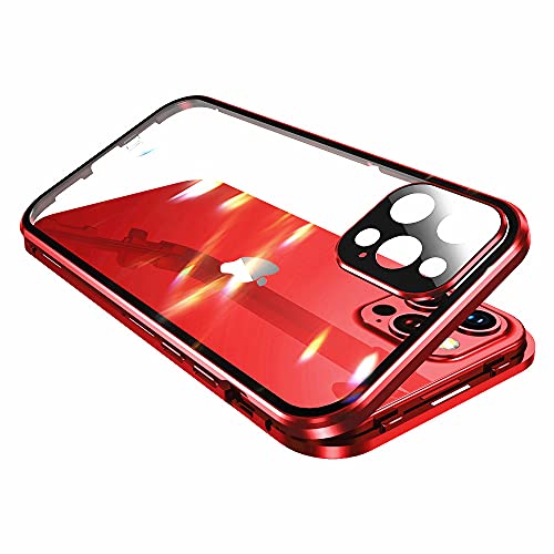 Abschließbare iPhone 12 Pro Max Hülle mit Schloss, starker magnetischer Adsorptionslinsenschutz, 360 Grad Ganzkörper Aluminiumrahmen, doppelseitig, gehärtetes Glas Abdeckung (iPhone 12Promax, rot) von GOOVEN
