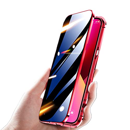 Anti-Spionagebildschirm iPhone 13 Pro Hülle Anti-Peeping mit Schloss, magnetische Adsorption, doppelseitig, gehärtetes Glas, Aluminiumlegierung, Stoßfänger-Objektivschutz (iPhone13pro, rot) von GOOVEN