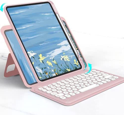 Tastaturabdeckung für iPad 10.2 Zoll,Air3 Pro 10.5 Zoll, iPad 9 8 7 magnetische, abnehmbare BT-Tastatur, transparente Rückseite, vertikaler Ständer (iPad 10.2 Zoll/10.5 Zoll), Rosa) von GOOVEN