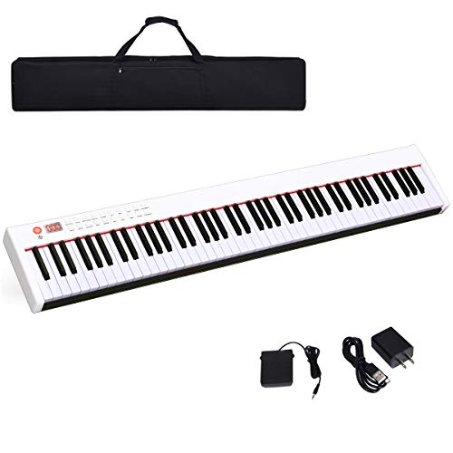 GOPLUS 61/88 Tasten Digitalpiano mit Anschlagdynamischen Standardtasten, Tragbares E-Klavier mit 128 Klänge & Rhythmen, Pedal, Keyboard mit Lehr- & Metronom-Funktionen, MIDI(88 Tasten, Weiß) von GOPLUS