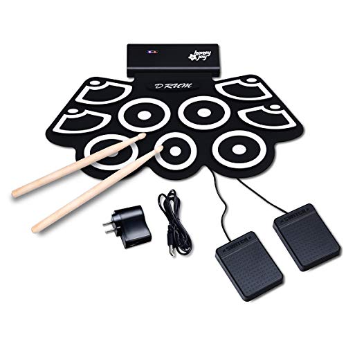 GOPLUS 9 Pads Elektronisches Schlagzeug, Roll Up Elektronische Trommel, E-Drum mit Lithium-Batterie, Bluetooth, Aufnahme- und Wiedergabe- Funktion, USB- Anschluss, inkl. 2 Drumsticks & 2 Fußpedale von GOPLUS