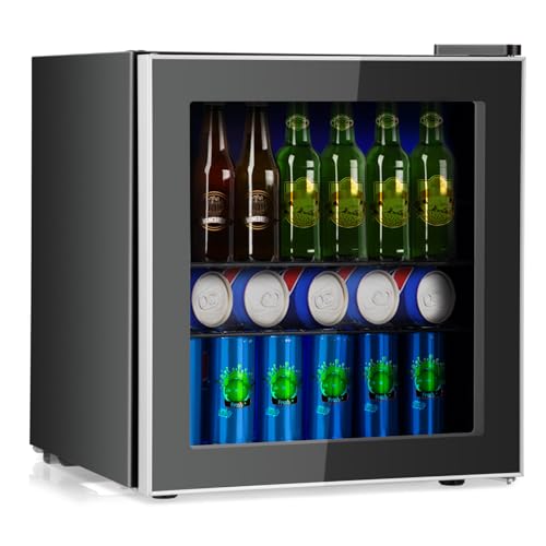 GOPLUS Getränkekühlschrank 46 L, Mini Kühlschrank mit Glastür & 2 verstellbaren Ablagen, 4-16℃, Weinkühlschrank Flaschenkühlschrank kleiner Kühlschrank für Getränke von GOPLUS